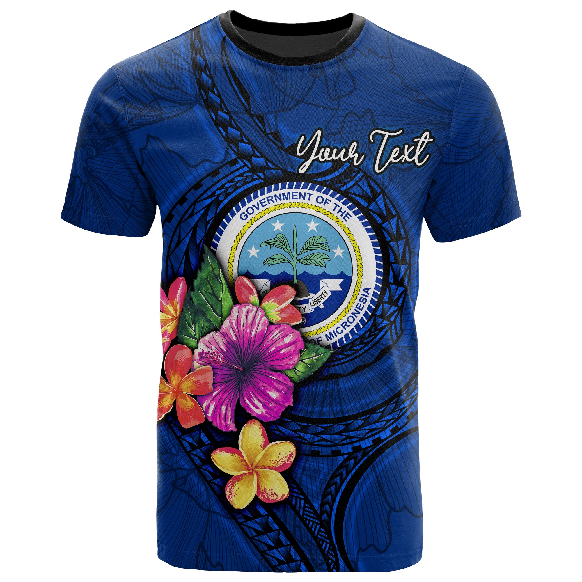 Federated States of Micronesia Custom T Shirt Floral With Seal Blue Unisex Blue - Polynesian Pride