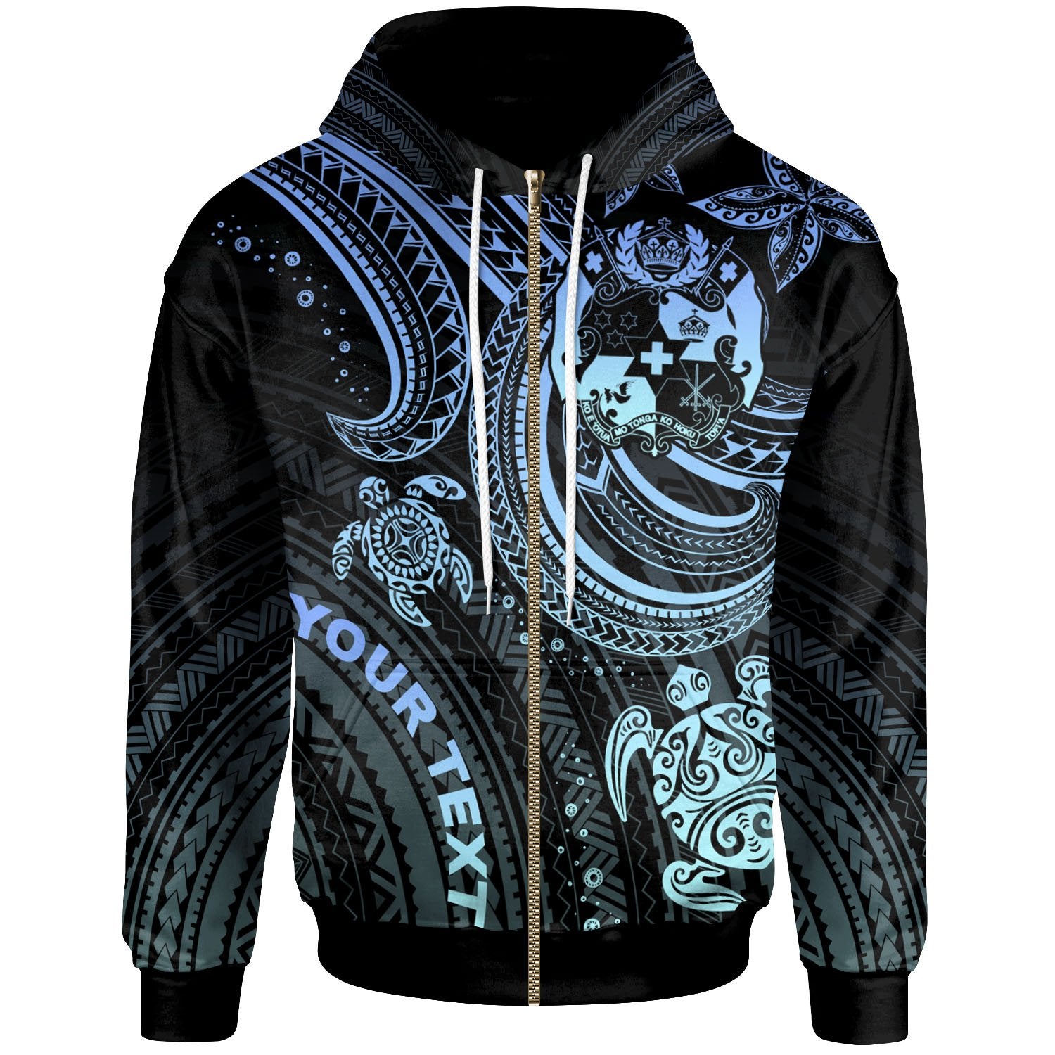 Tonga Custom Zip up Hoodie Blue Turtle Unisex Blue - Polynesian Pride