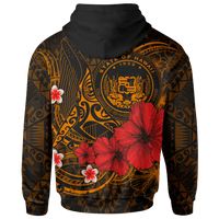 Polynesian Hawaii Zip up Hoodie Humpback Whale with Hibiscus (Golden) - Polynesian Pride