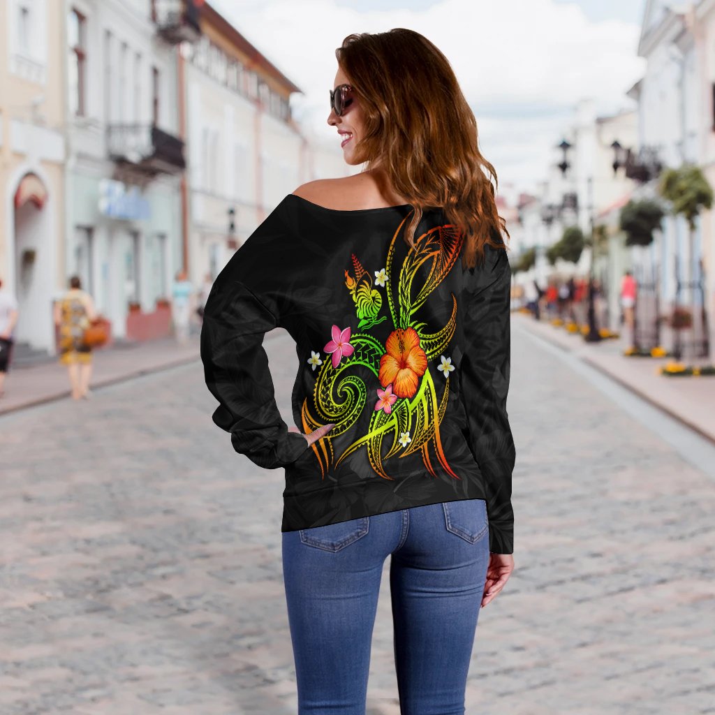 New Caledonia Polynesian Off Shoulder Sweater - Legend of New Caledonia (Reggae) - Polynesian Pride