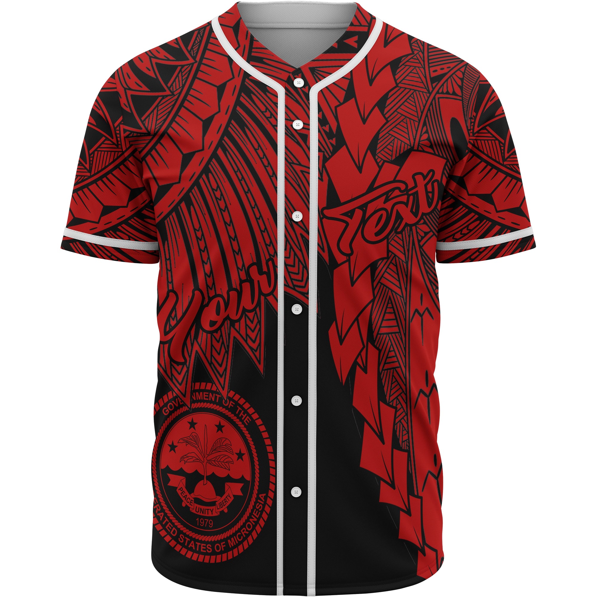 Federated States Of Micronesia Polynesian Custom Personalised Baseball Shirt - Tribal Wave Tattoo Red Unisex Red - Polynesian Pride