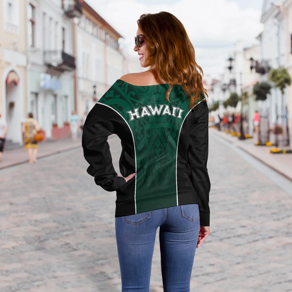 Hawaii Volleyball Green Warrior Women Off Shoulder Sweater - LT2 - Polynesian Pride