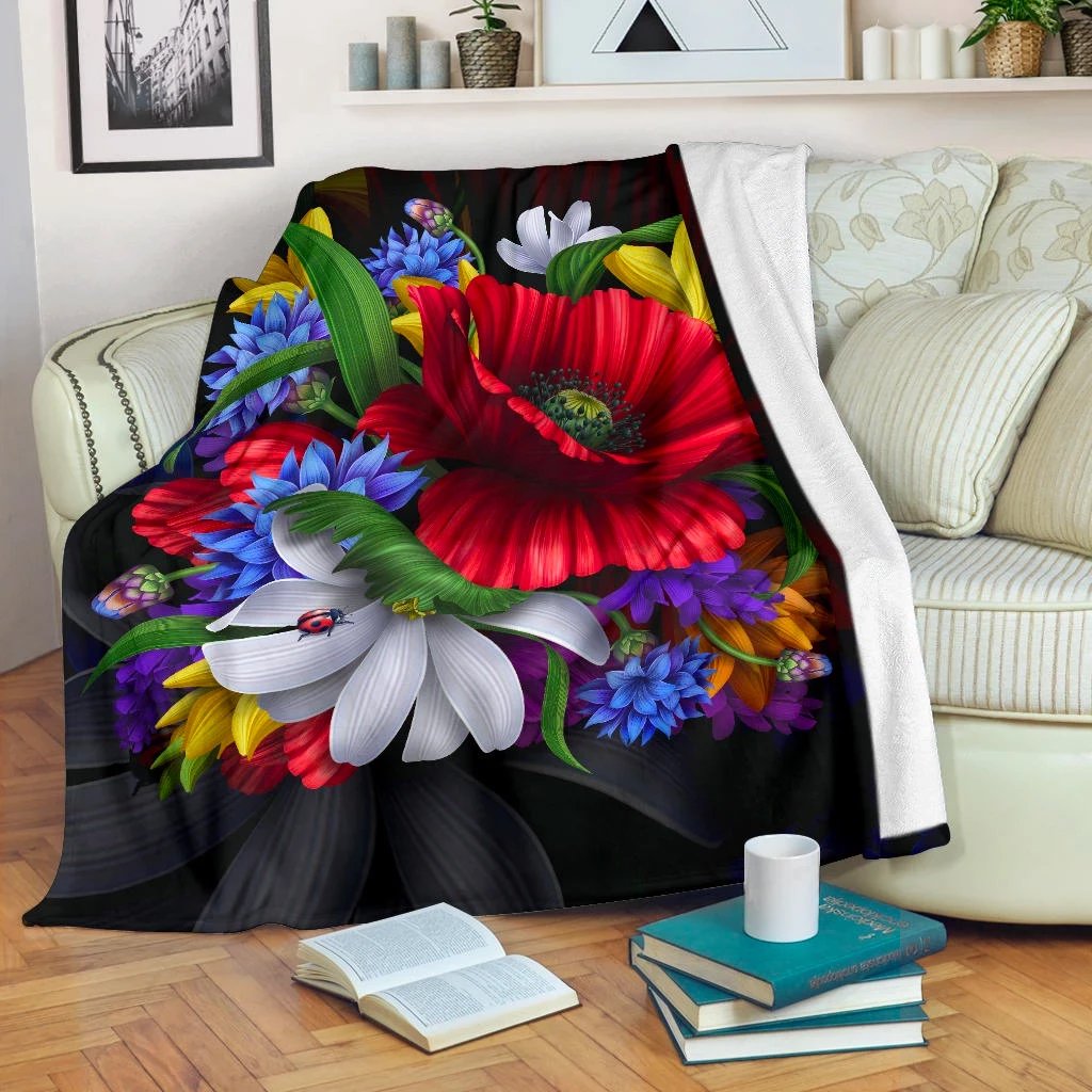 Blooming Flowers Premium Blanket White - Polynesian Pride