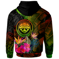Federated States of Micronesia Polynesian Zip up Hoodie Hibiscus and Banana Leaves - Polynesian Pride