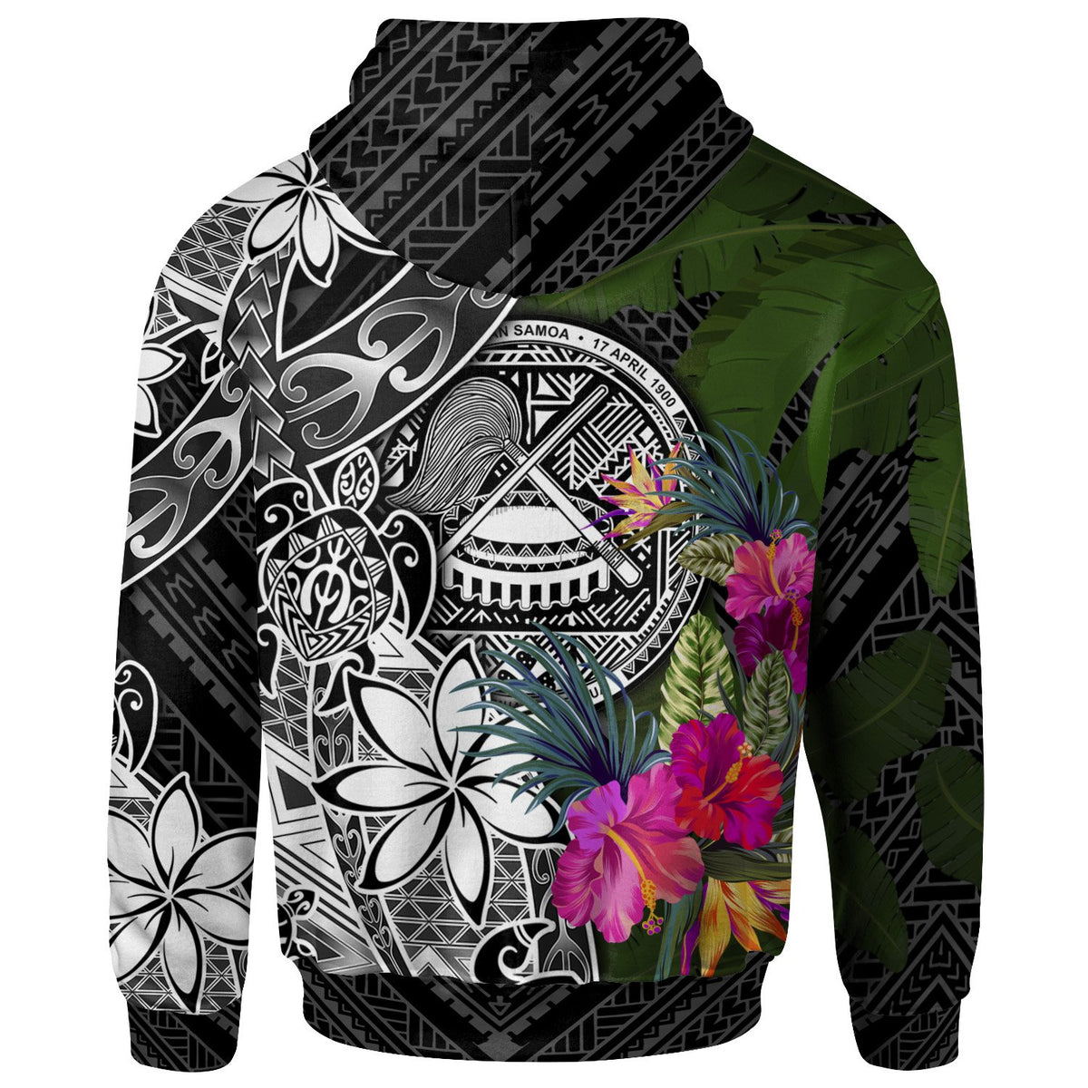 American Samoa Zip up Hoodie Turtle Plumeria Banana Leaf - Polynesian Pride