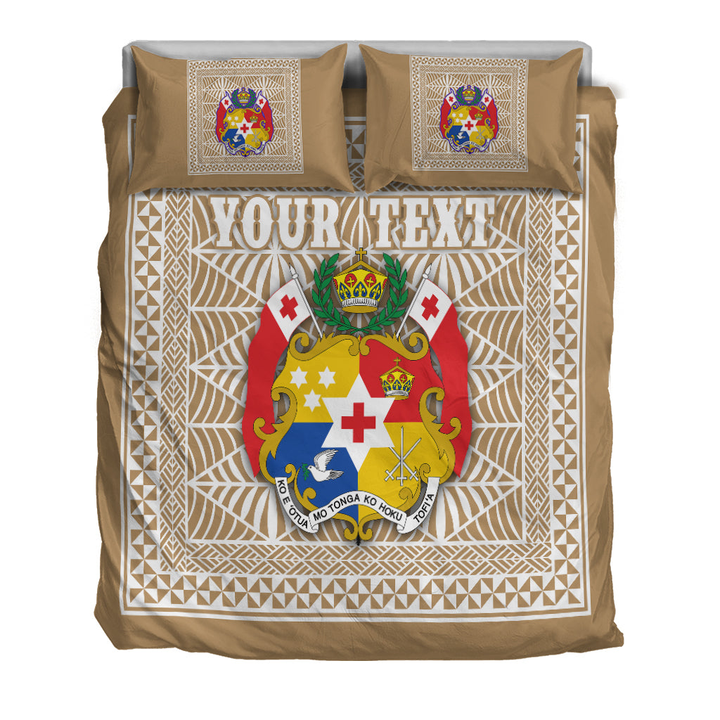 (Custom Personalised) Tonga Pattern Bedding Set Coat of Arms - Beige and White LT4 - Polynesian Pride