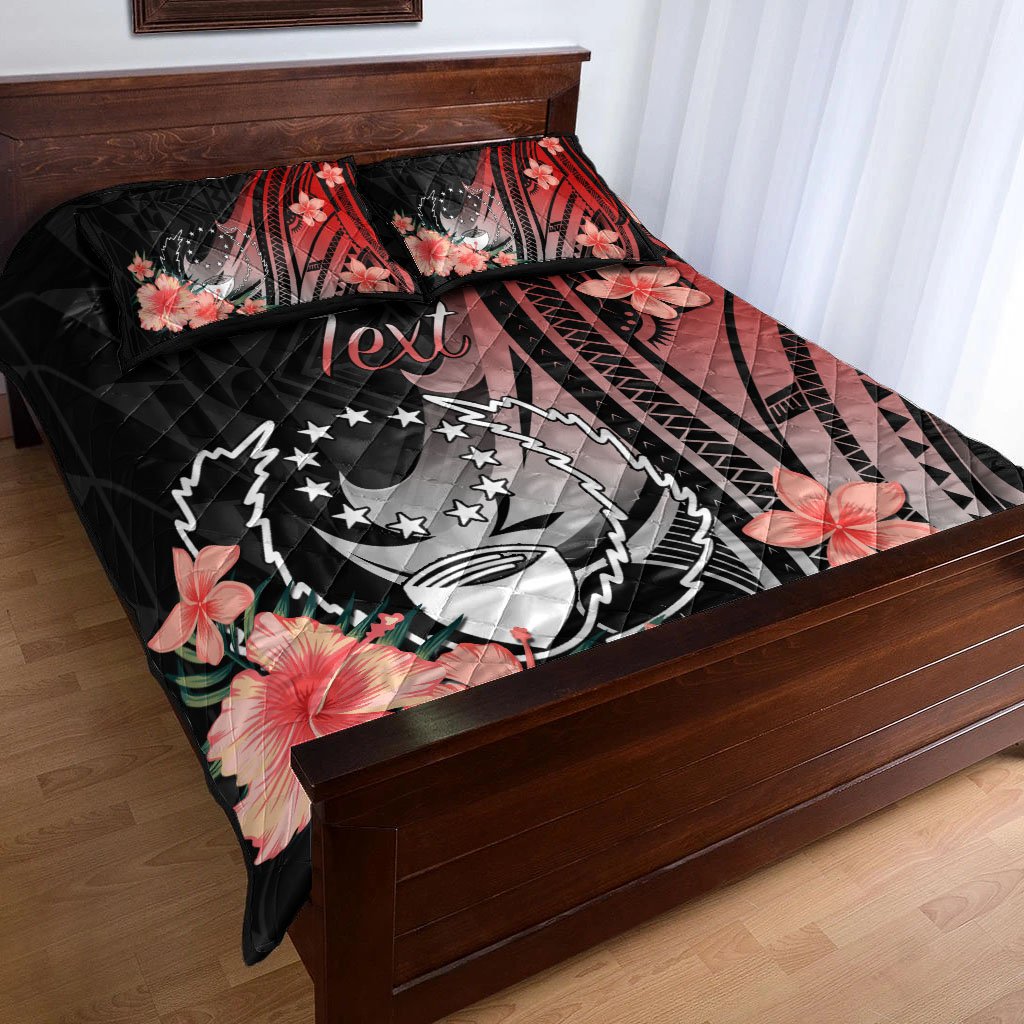 Pohnpei Personalised Custom Quilt Bed Set - Red Polynesian Hibiscus Pattern Style - Polynesian Pride