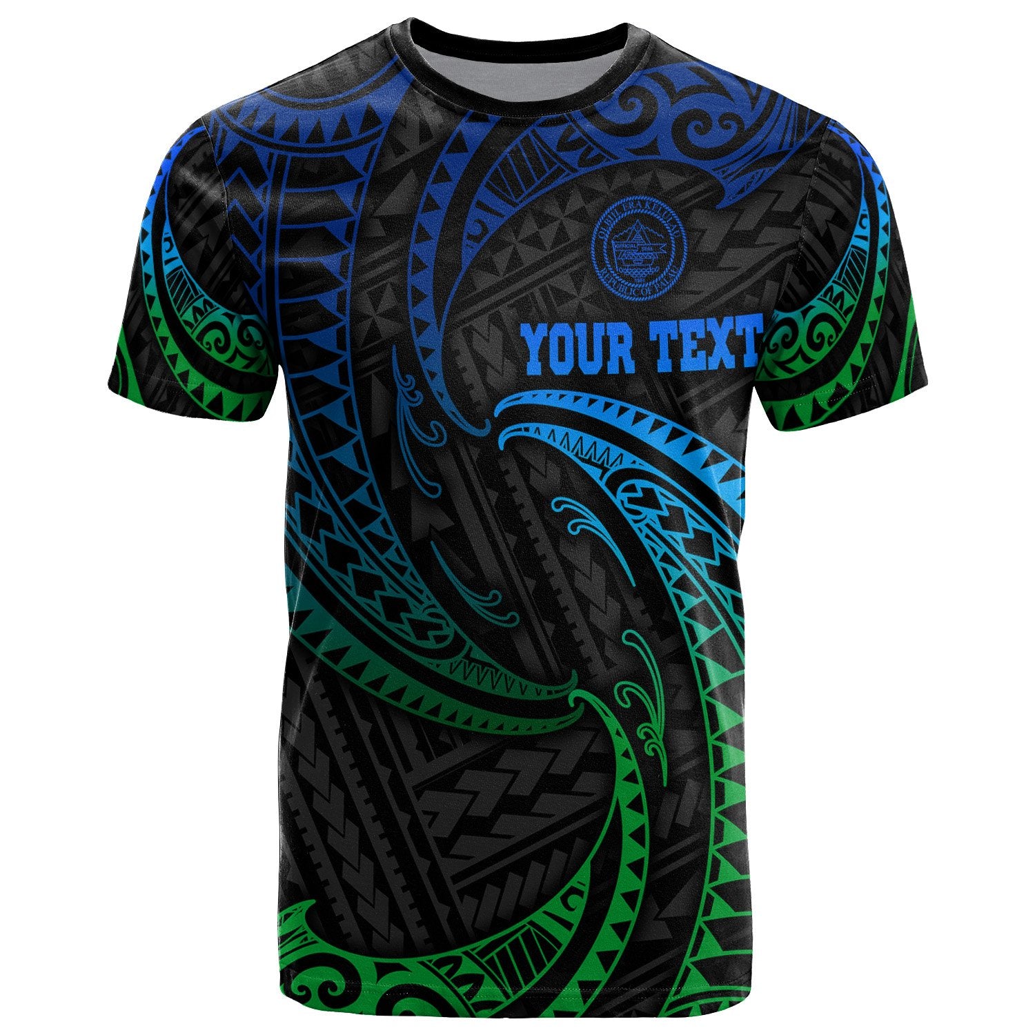 Palau Polynesian Custom T Shirt Blue Tribal Wave Ver.02 Unisex Blue - Polynesian Pride