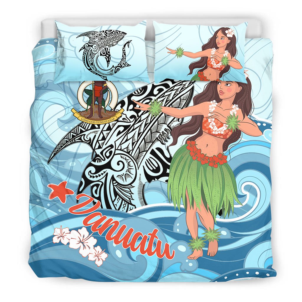 Vanuatu Bedding Set - Polynesian Girls With Shark - Polynesian Pride