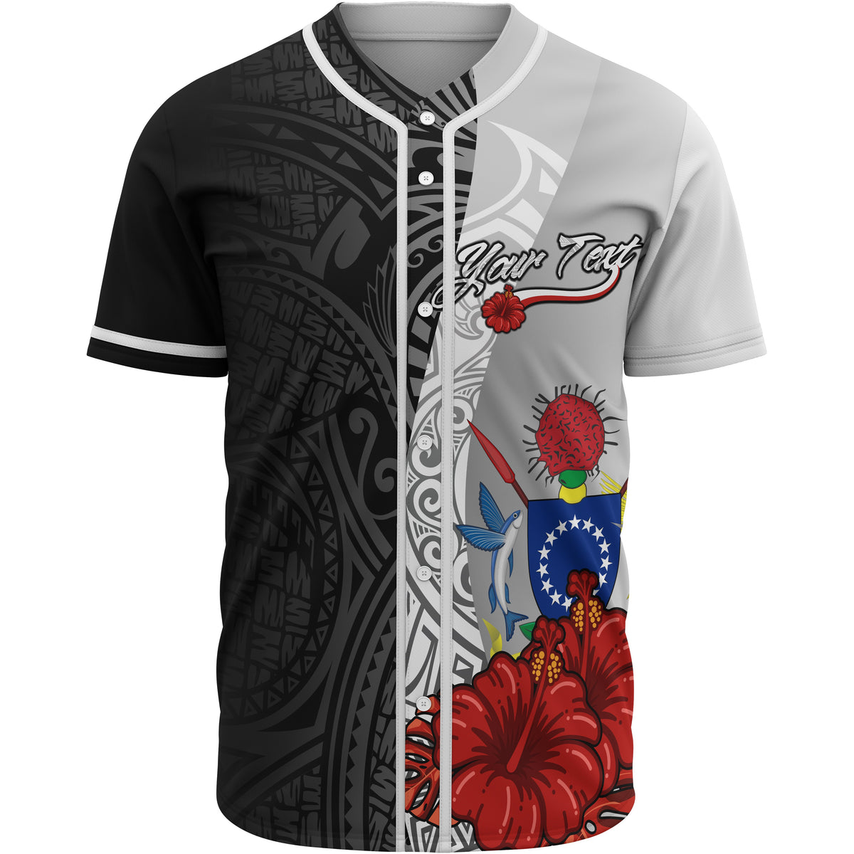 Cook Islands Polynesian Custom Personalised Baseball Shirt - Coat Of Arm With Hibiscus White Unisex White - Polynesian Pride