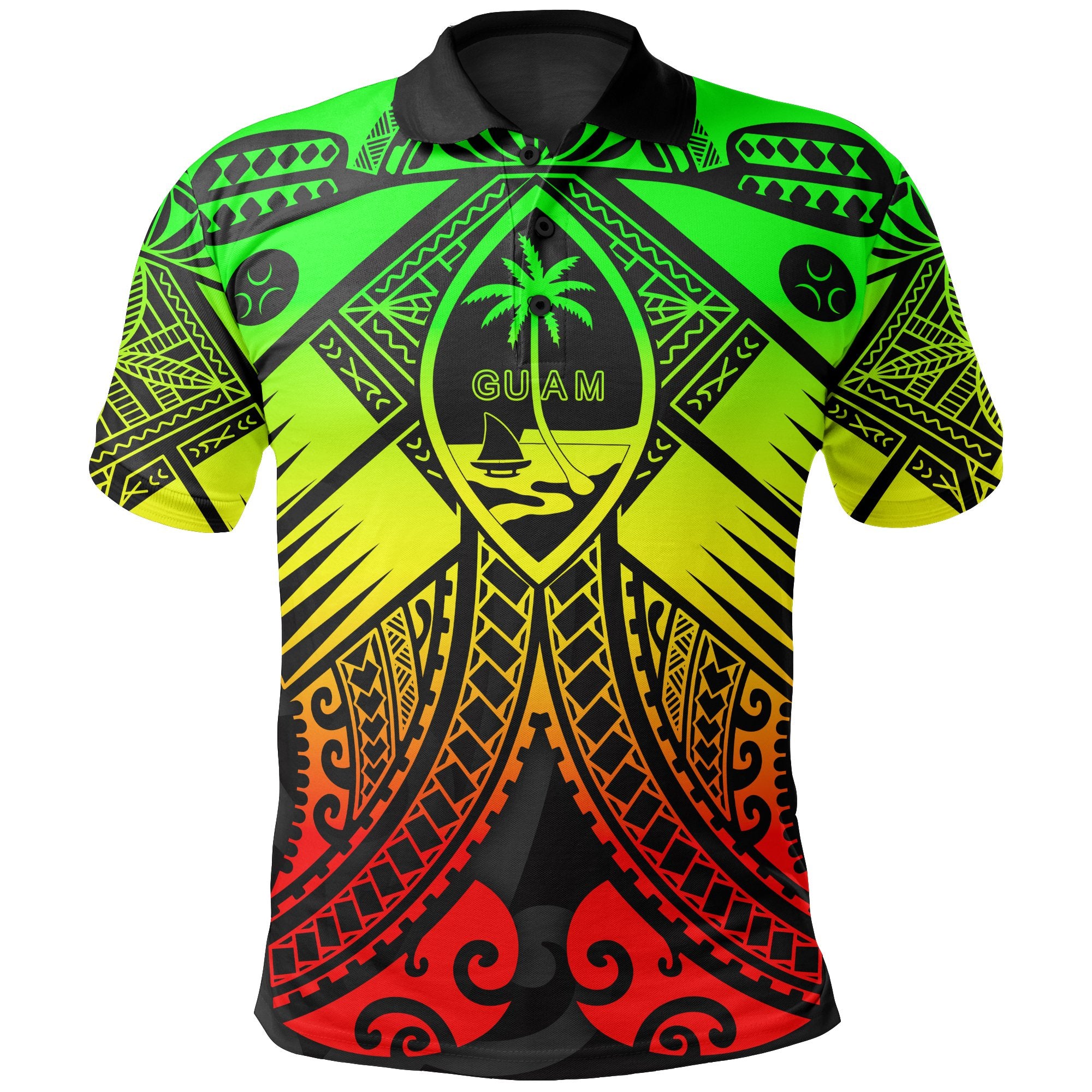 Guam Polynesian Polo Shirt Guam Reggae Seal with Polynesian Tattoo Unisex Reggae - Polynesian Pride