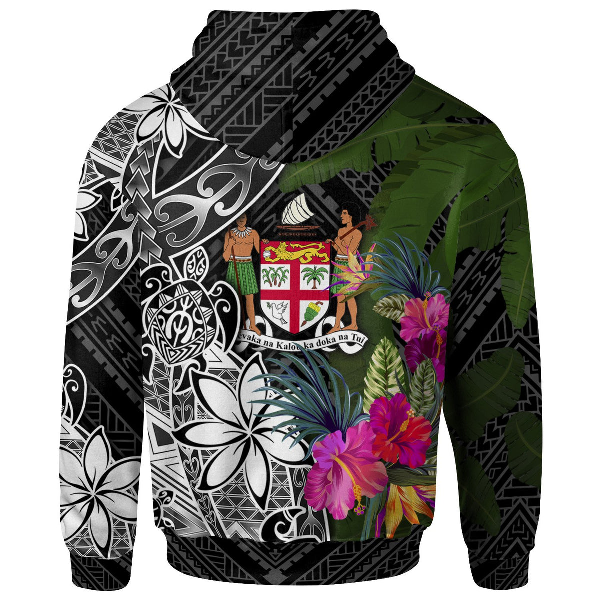 Fiji Custom Zip up Hoodie Turtle Plumeria Banana Leaf Crest - Polynesian Pride