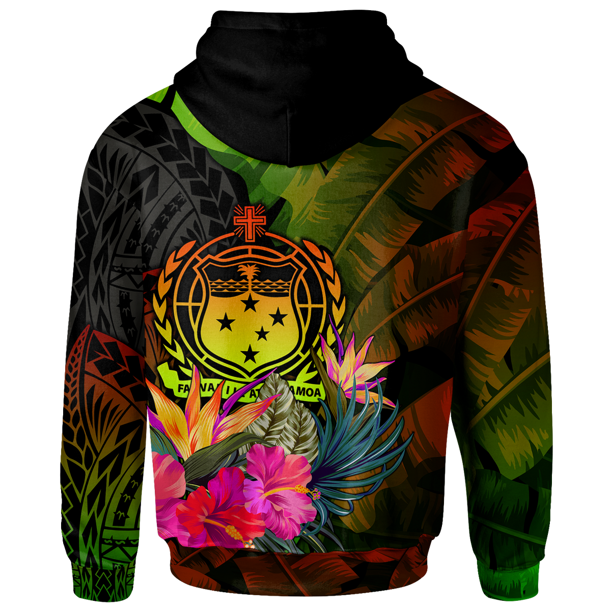 Samoa Polynesian Custom Zip up Hoodie Hibiscus and Banana Leaves - Polynesian Pride