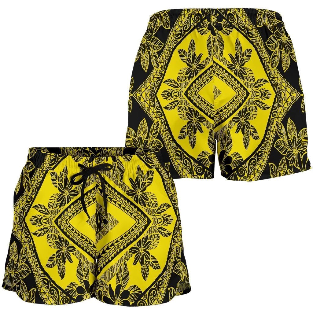 Polynesian Plumeria Mix Yellow Black Women's Short Women Yellow - Polynesian Pride