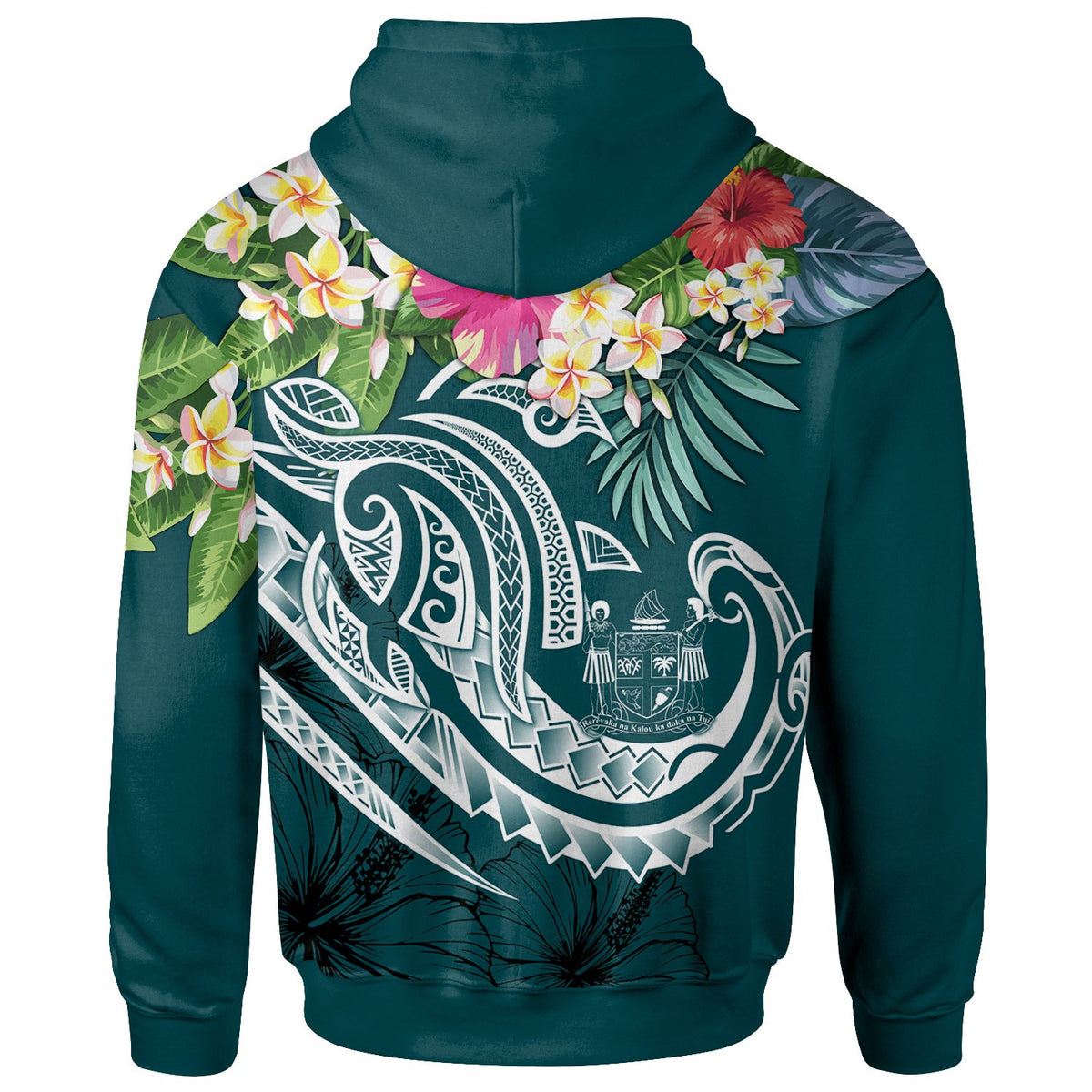 Fiji Polynesian Zip up Hoodie Summer Plumeria (Turquoise) - Polynesian Pride