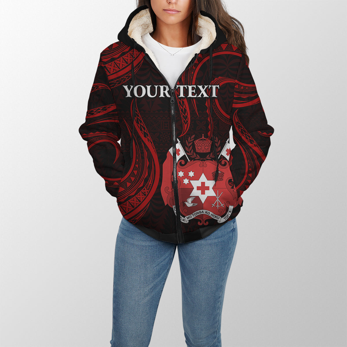 (Custom Personalised) Tonga Pattern Sherpa Hoodie Always Proud LT13 Unisex Black - Polynesian Pride