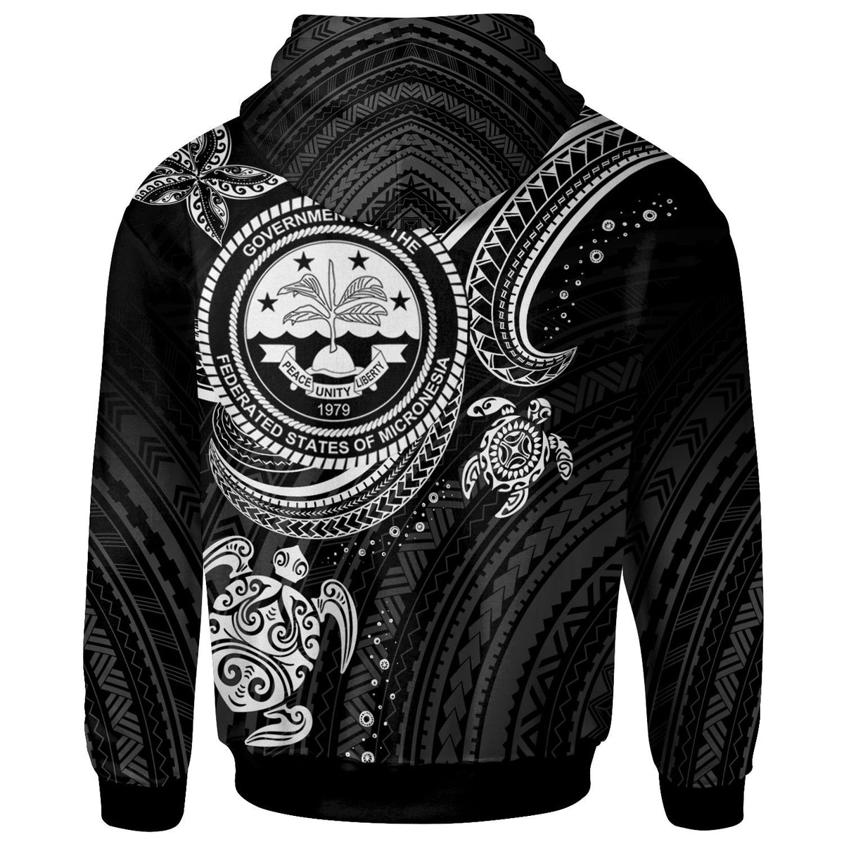 Federated States of Micronesia Custom Zip up Hoodie Coat of Arm with White Turtle - Polynesian Pride