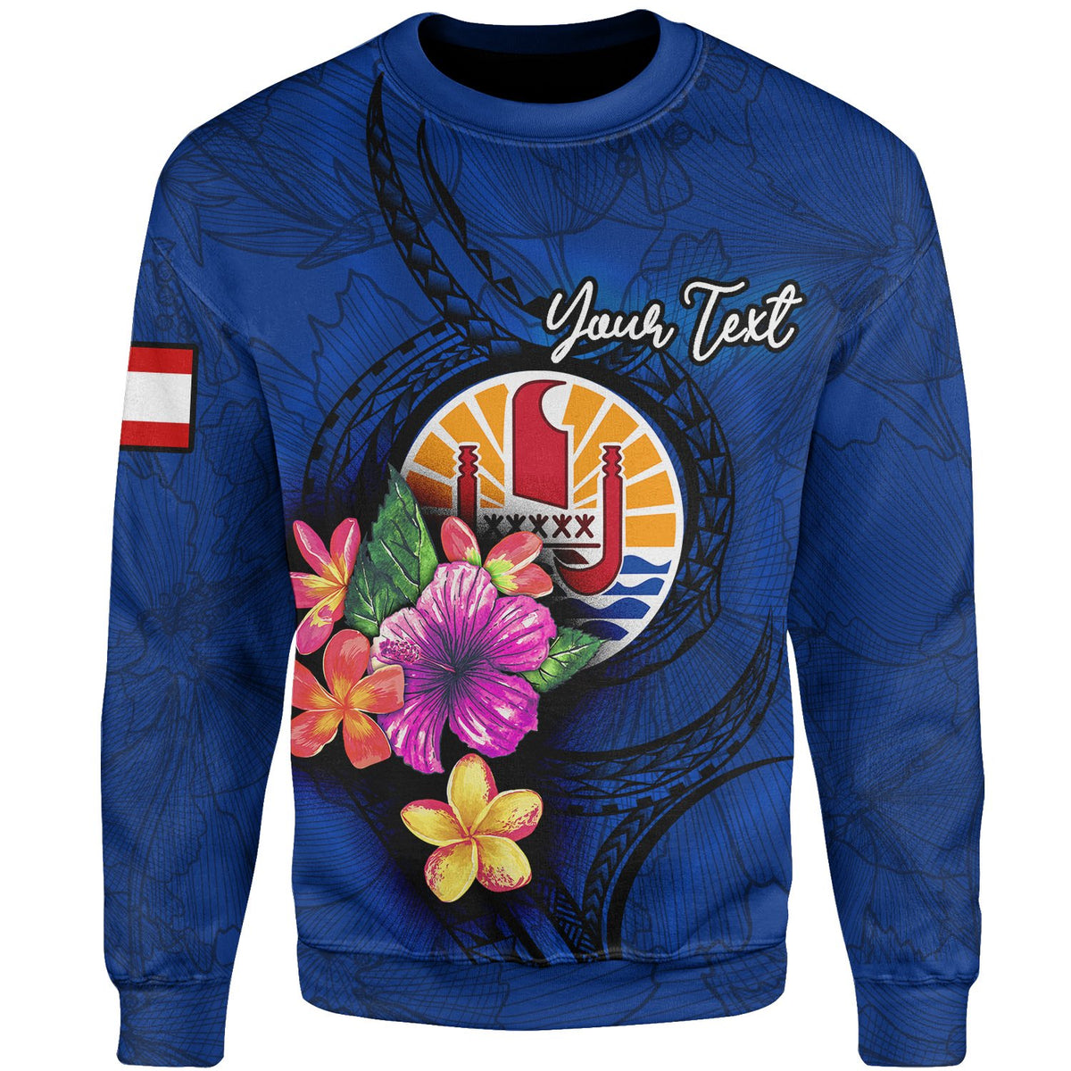 Tahiti Polynesian Custom Personalised Sweater - Floral With Seal Blue Unisex Blue - Polynesian Pride
