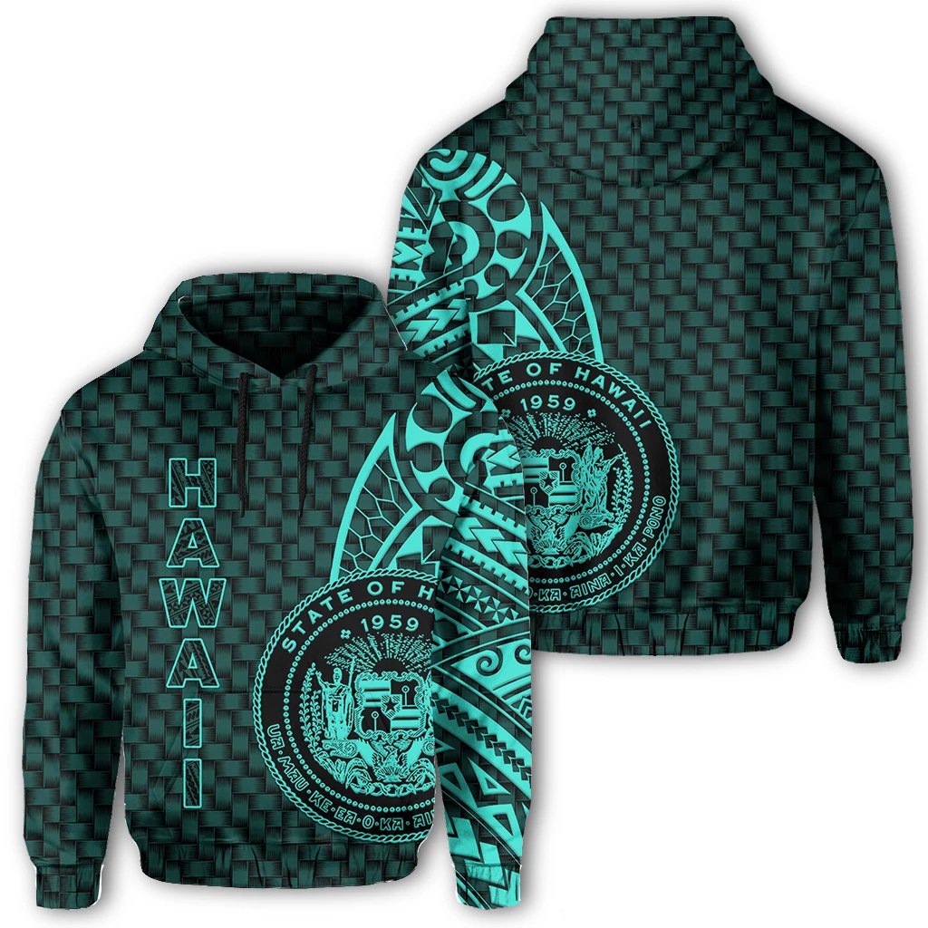 Hawaii Polynesian Hoodie Turquoise Emboss Style Unisex Turquoise - Polynesian Pride