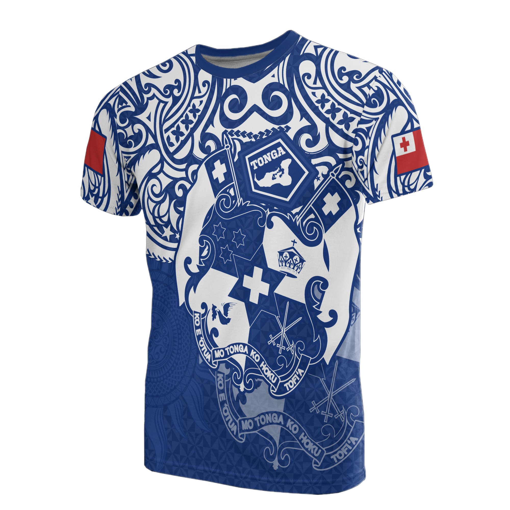Tonga Pride T Shirt Tonga Flag Coat of Arms Polynesian Tattoo (Bright Blue) Unisex Blue - Polynesian Pride