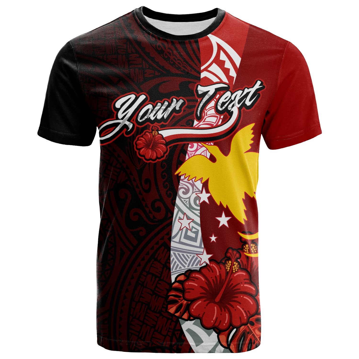 Papua New Guinea Polynesian Custom T Shirt Bird of Paradise With Hibiscus Unisex RED - Polynesian Pride