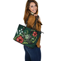Kosrae Micronesia Polynesian Leather Tote Bag - Green Turtle Hibiscus - Polynesian Pride