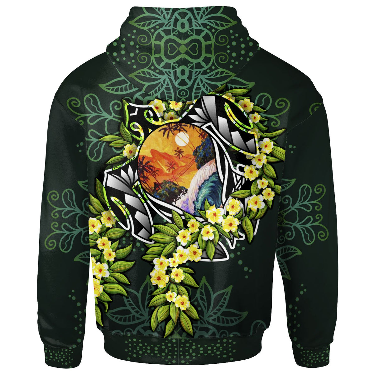 Tonga Polynesian Zip up Hoodie Ti Leaf Lei Turtle - Polynesian Pride