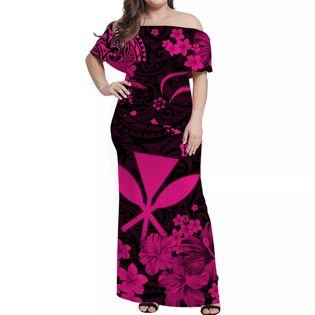 Hawaii Off Shoulder Long Dress Polynesia Pink Kanaka Maoli LT13 Women Pink - Polynesian Pride