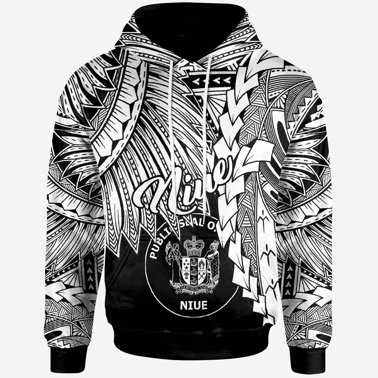 Niue Polynesian Hoodie Tribal Wave Tattoo White Unisex White - Polynesian Pride