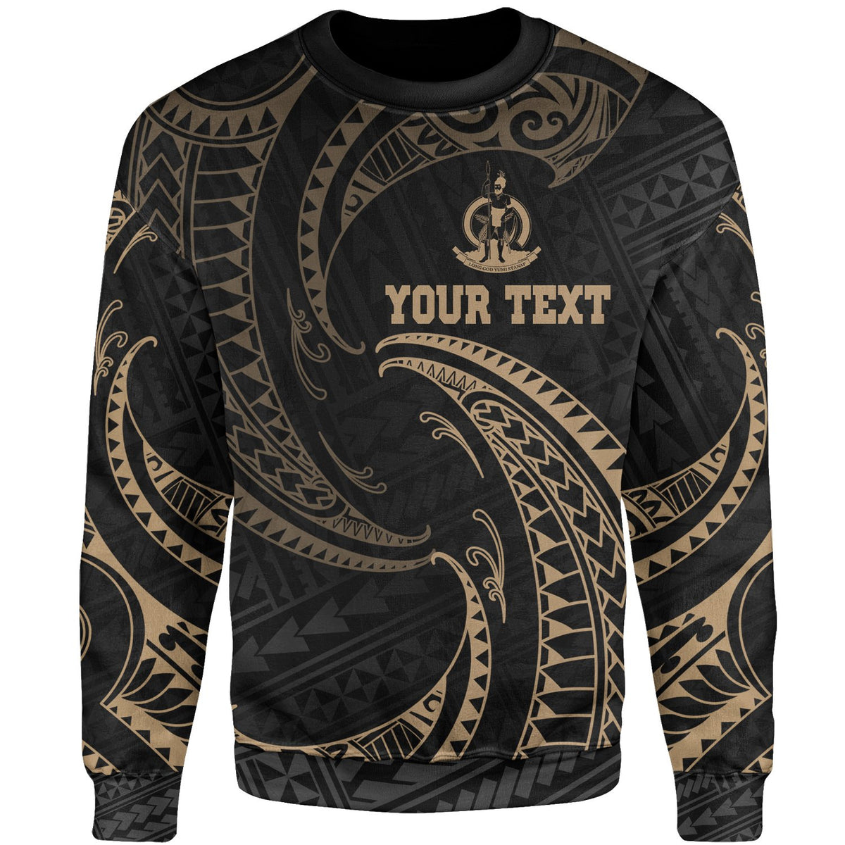 Vanuatu Polynesian Custom Personalised Sweater - Gold Tribal Wave Unisex Gold - Polynesian Pride