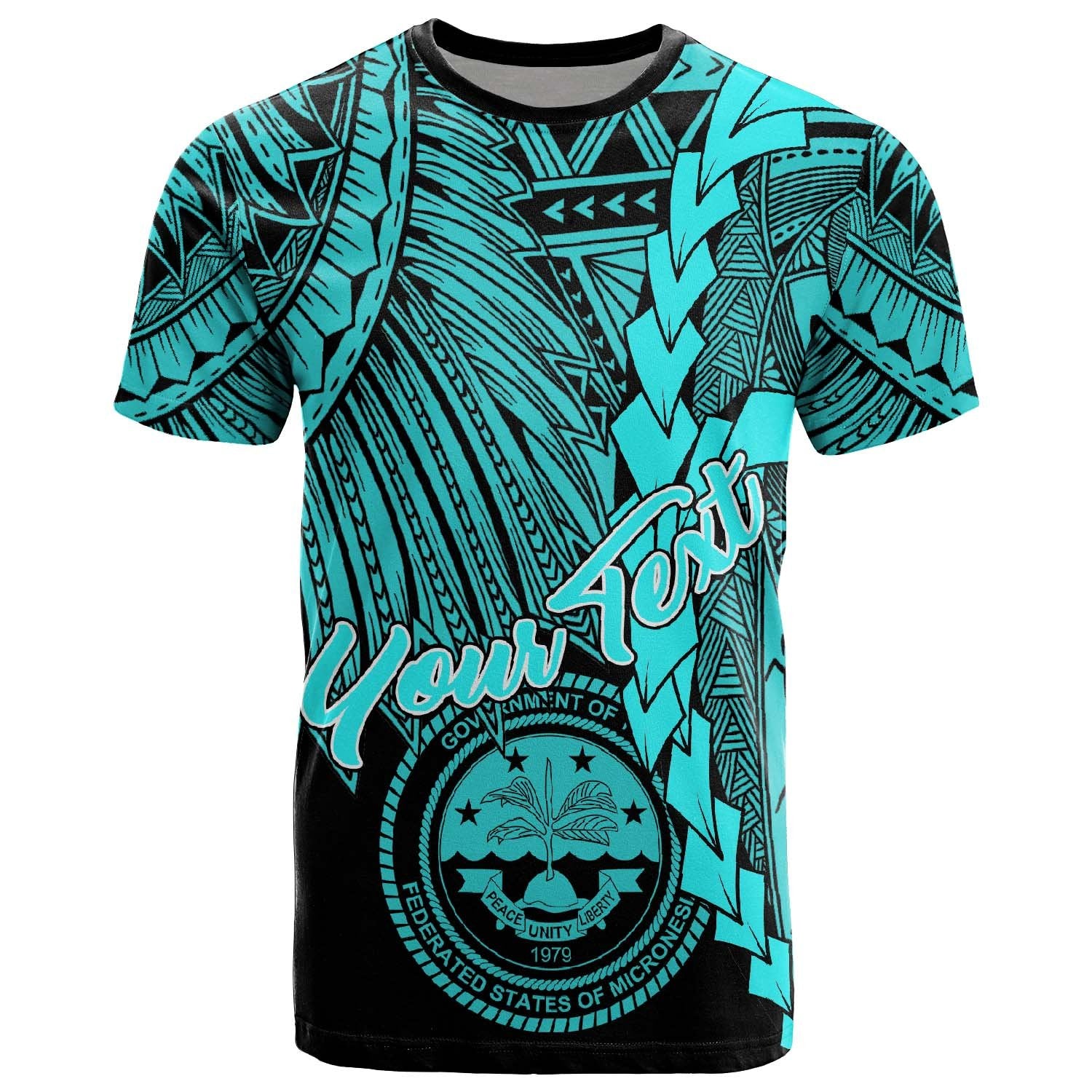 Federated States of Micronesia Custom T Shirt Tribal Wave Tattoo Neon Blue Unisex Neon Blue - Polynesian Pride