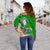 Fiji Women's Off Shoulder Sweater - Turtle Plumeria (Green) - Polynesian Pride