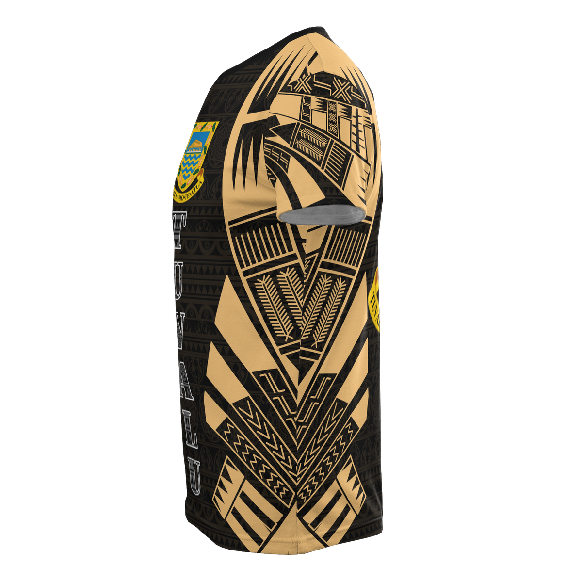 Tuvalu T Shirt Tuvaluan Coat of Arms Polynesian Tattoo Gold Style - Polynesian Pride