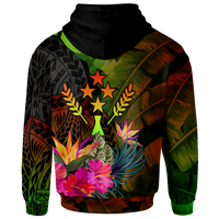 Kosrae Polynesian Custom Zip up Hoodie Hibiscus and Banana Leaves - Polynesian Pride