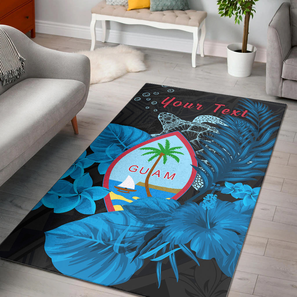 (Custom Personalised) Guam Seal Area Rug Polynesian Turtle with Flowers Version Blue LT13 Rug Blue - Polynesian Pride