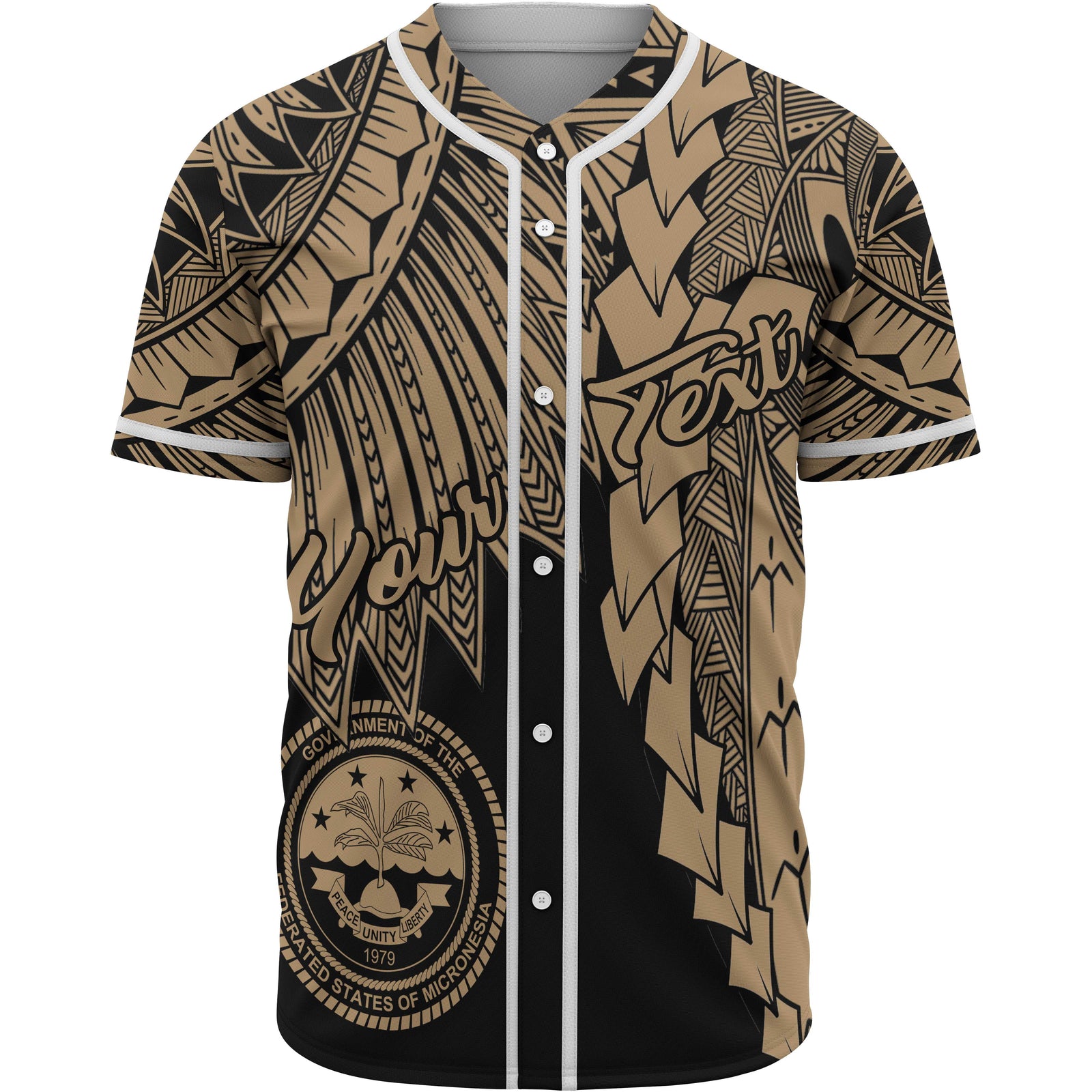 Federated States Of Micronesia Polynesian Custom Personalised Baseball Shirt - Tribal Wave Tattoo Gold Unisex Gold - Polynesian Pride
