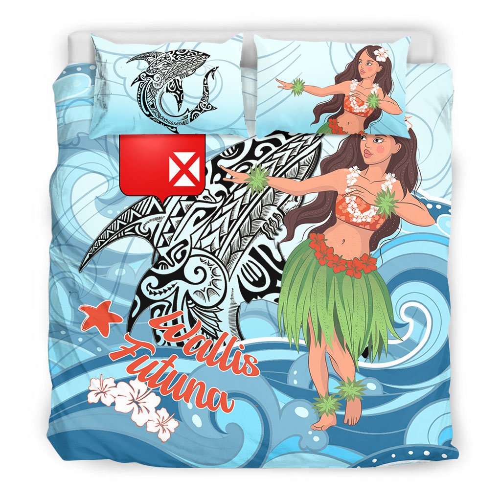 Wallis and Futuna Bedding Set - Polynesian Girls With Shark - Polynesian Pride