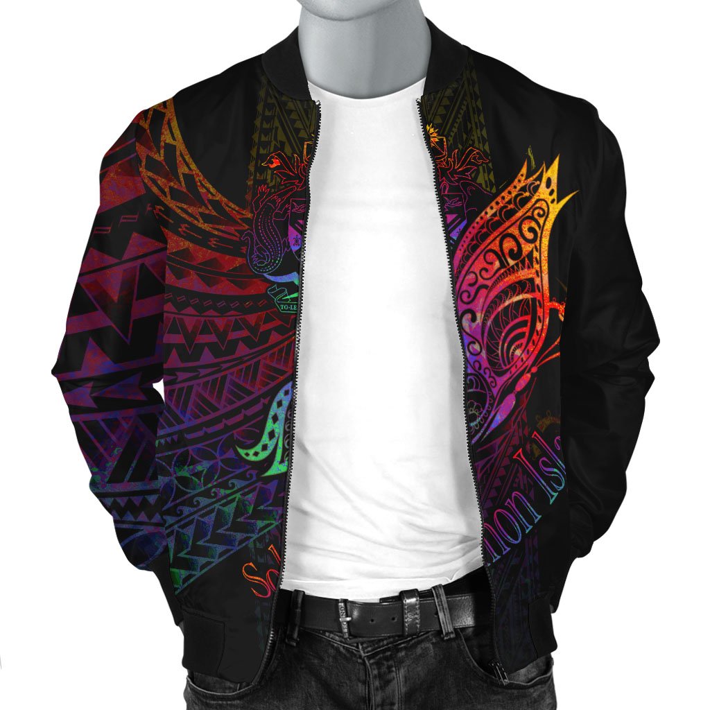Solomon Islands Men's Bomber Jacket - Butterfly Polynesian Style - Polynesian Pride