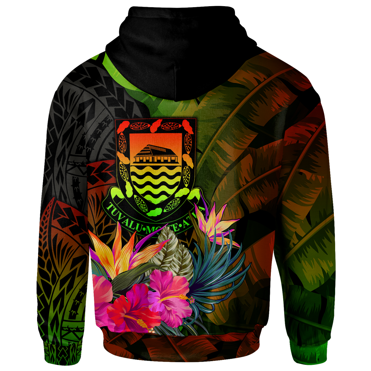 Tuvalu Polynesian Custom Zip up Hoodie Hibiscus and Banana Leaves - Polynesian Pride