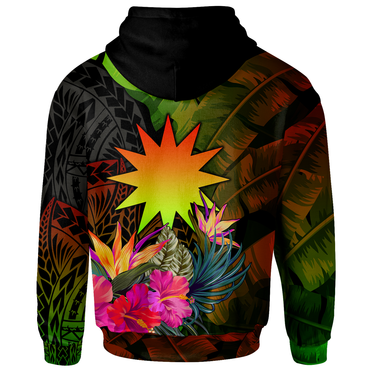 Nauru Polynesian Zip up Hoodie Hibiscus and Banana Leaves - Polynesian Pride