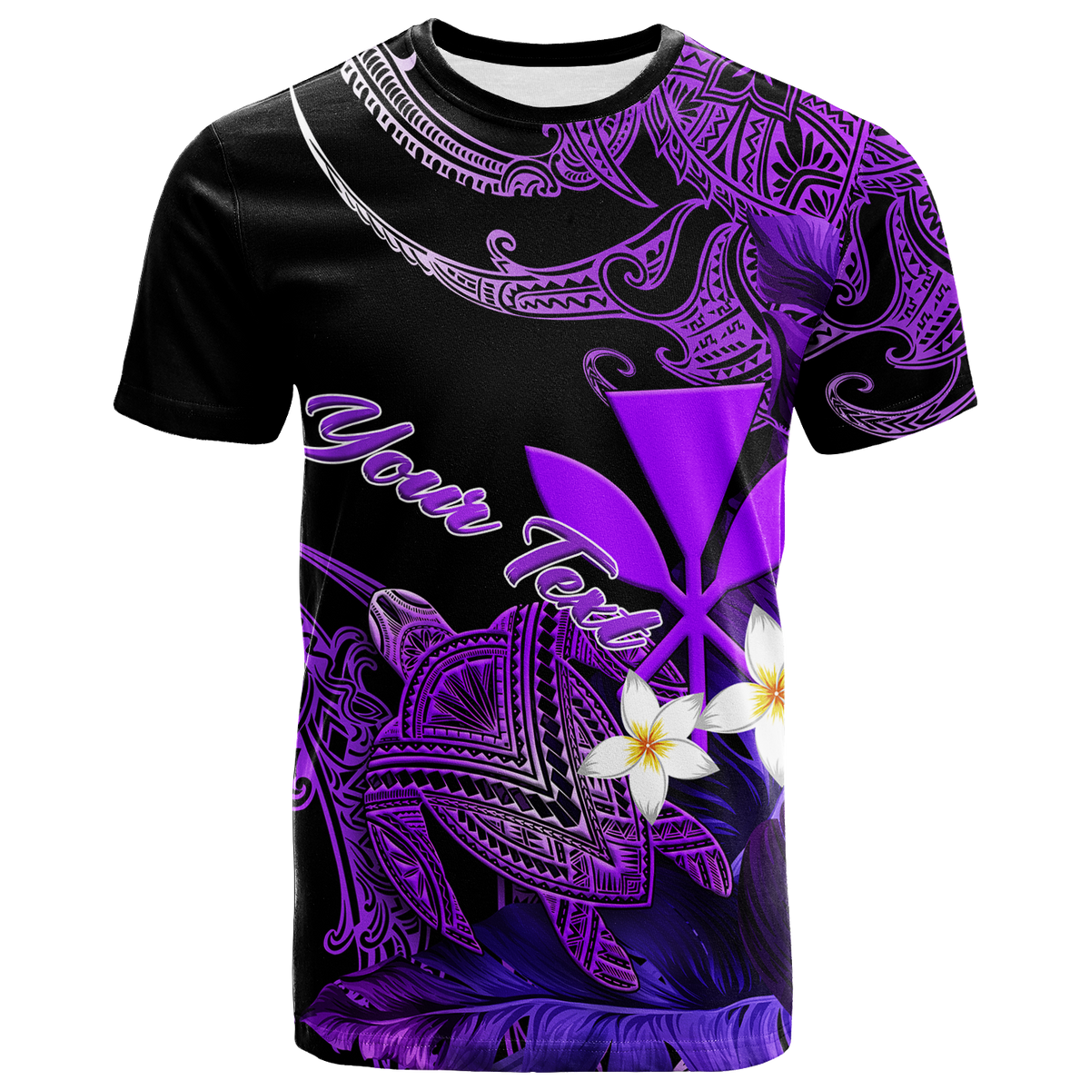 Custom Hawaii Turtle With Plumeria Leaf Purple T Shirt LT12 Unisex Black - Polynesian Pride