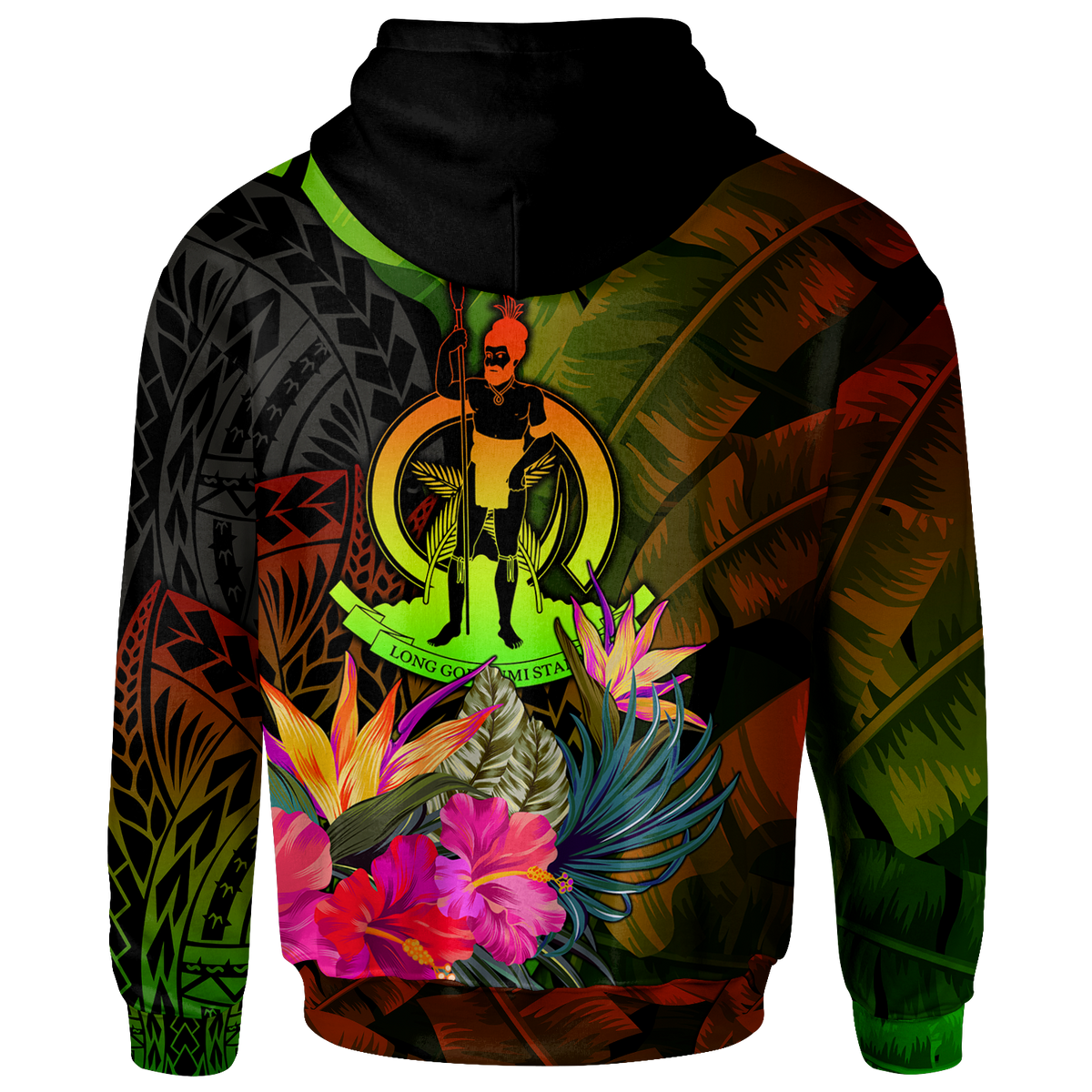 Vanuatu Polynesian Hoodie Hibiscus and Banana Leaves - Polynesian Pride