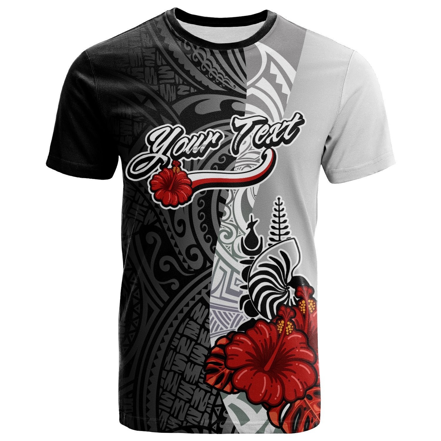 New Caledonia Polynesian Custom T Shirt Coat Of Arms With Hibiscus White Unisex Art - Polynesian Pride