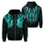 Maori Ta Moko Zip Hoodie New Zealand Turquoise Unisex Black - Polynesian Pride