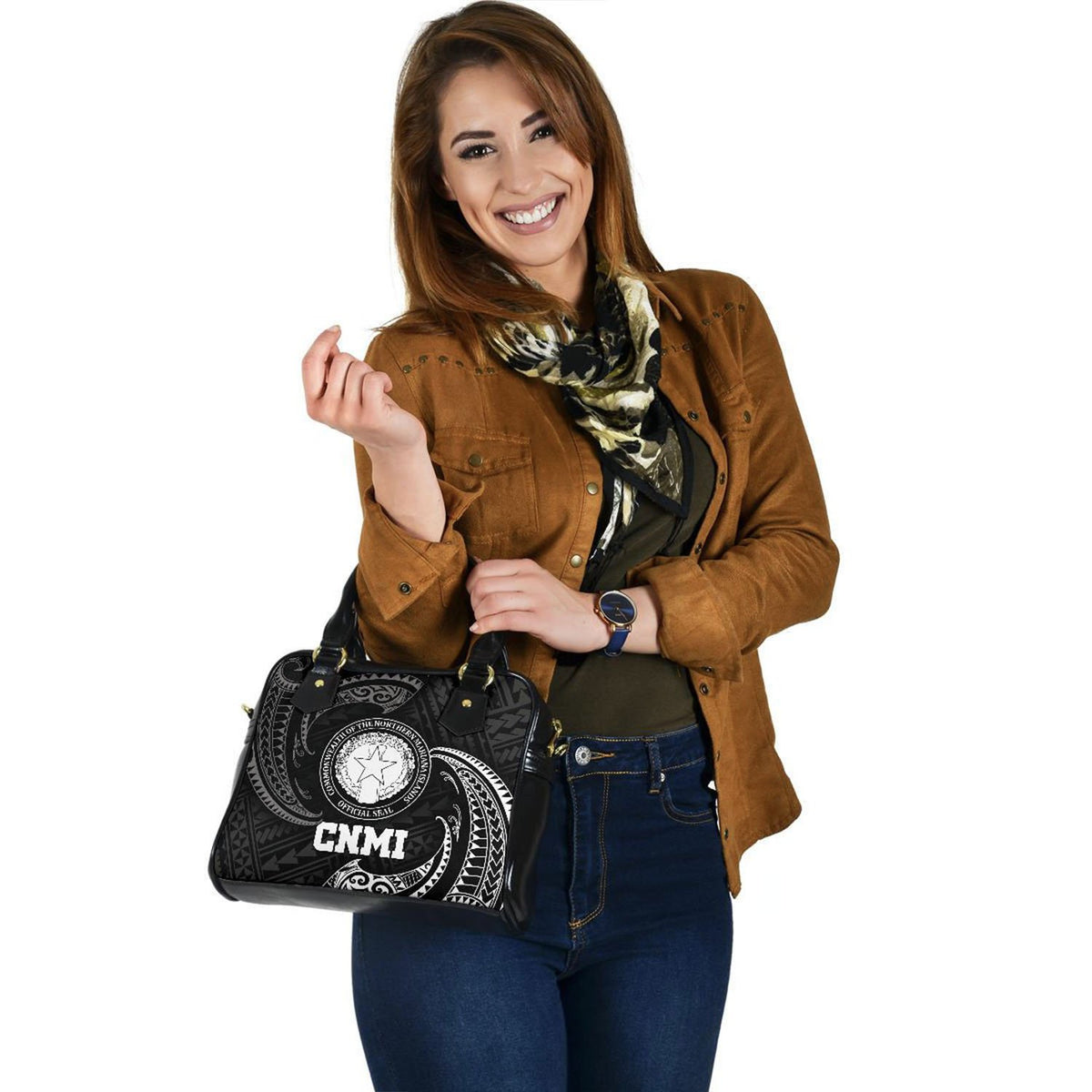 Northern Mariana Islands Polynesian Shoulder Handbag - White Tribal Wave - Polynesian Pride