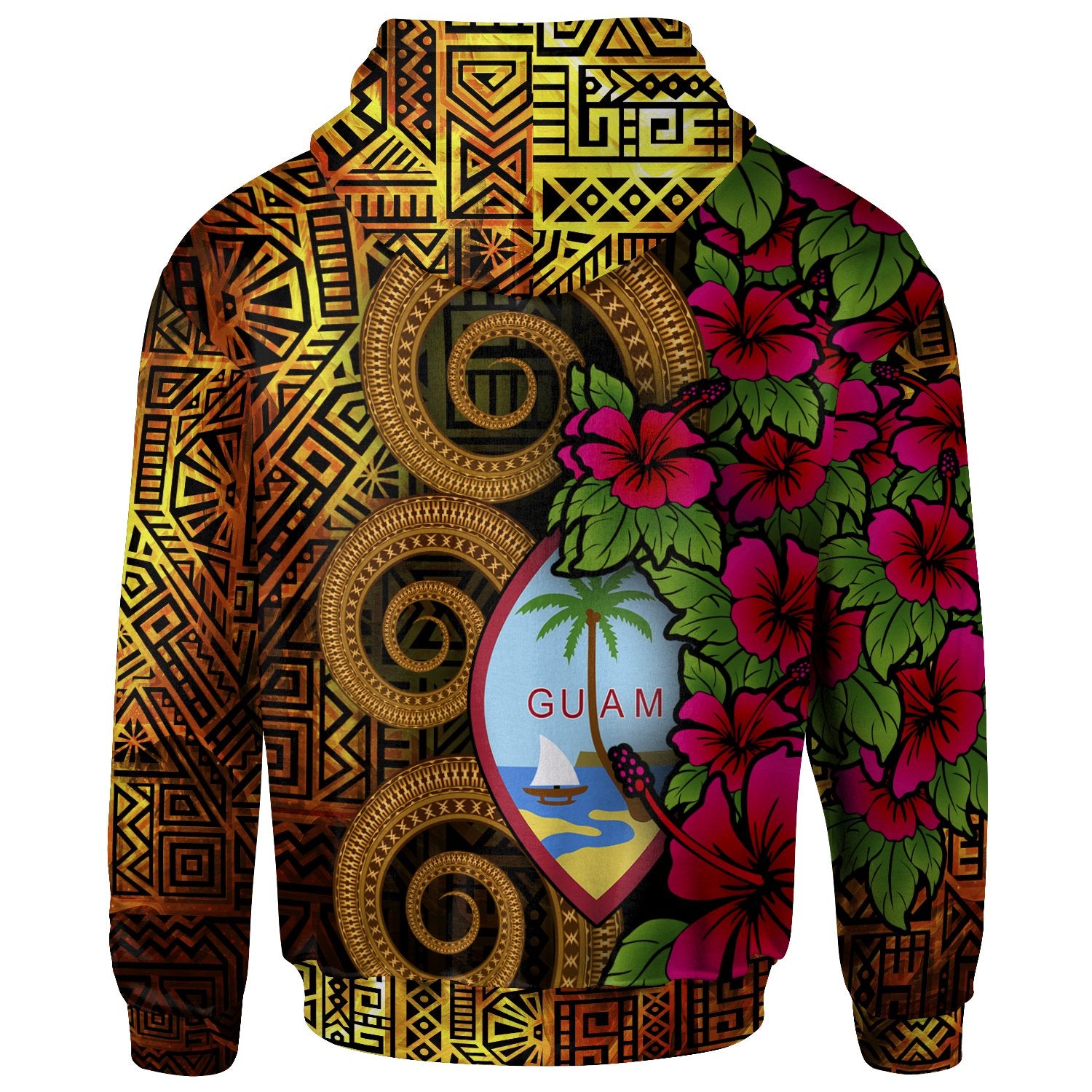 Guam Polynesian Zip up Hoodie Hibiscus Vintage Unisex Orange - Polynesian Pride