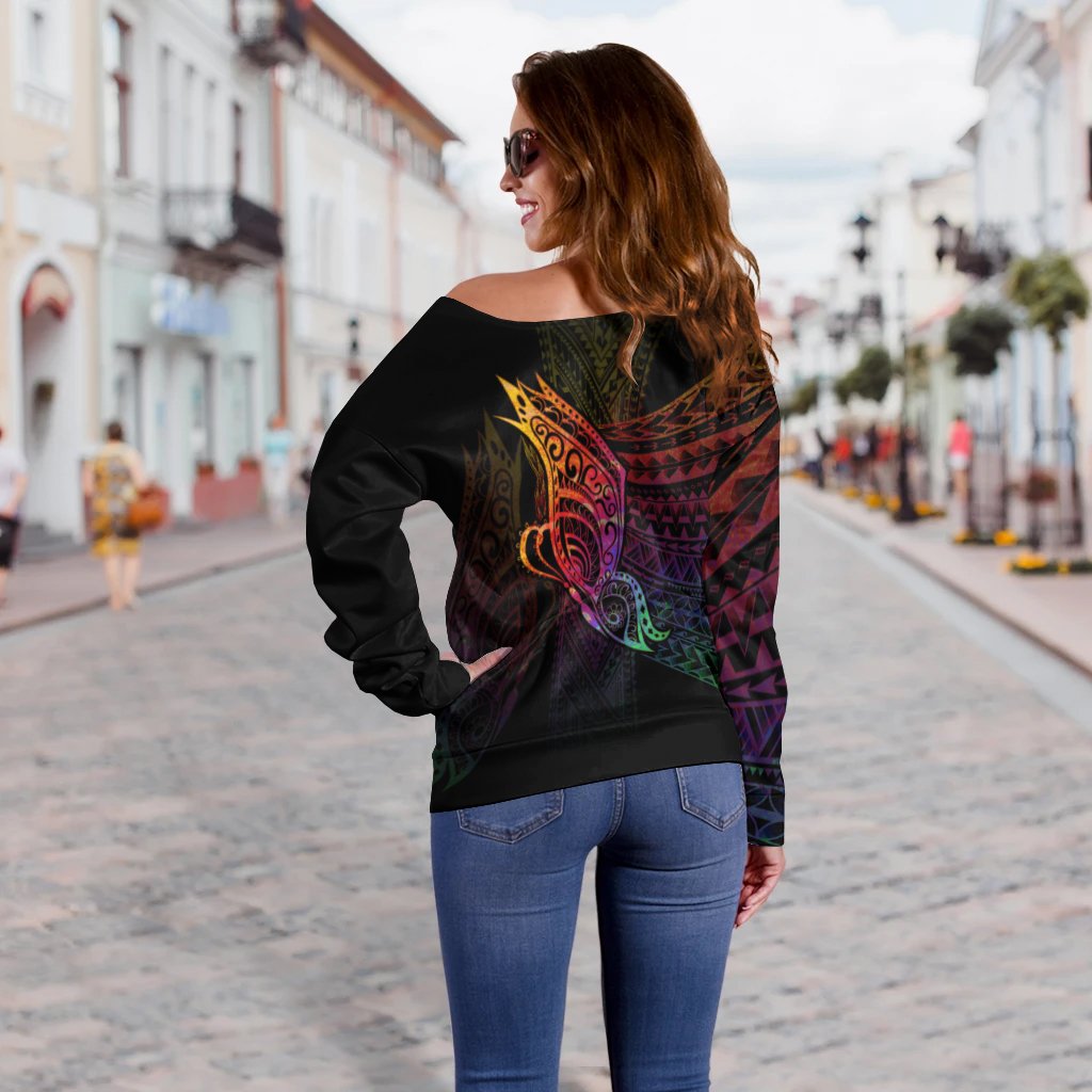Northern Mariana Islands Women's Off Shoulder Sweater - Butterfly Polynesian Style - Polynesian Pride