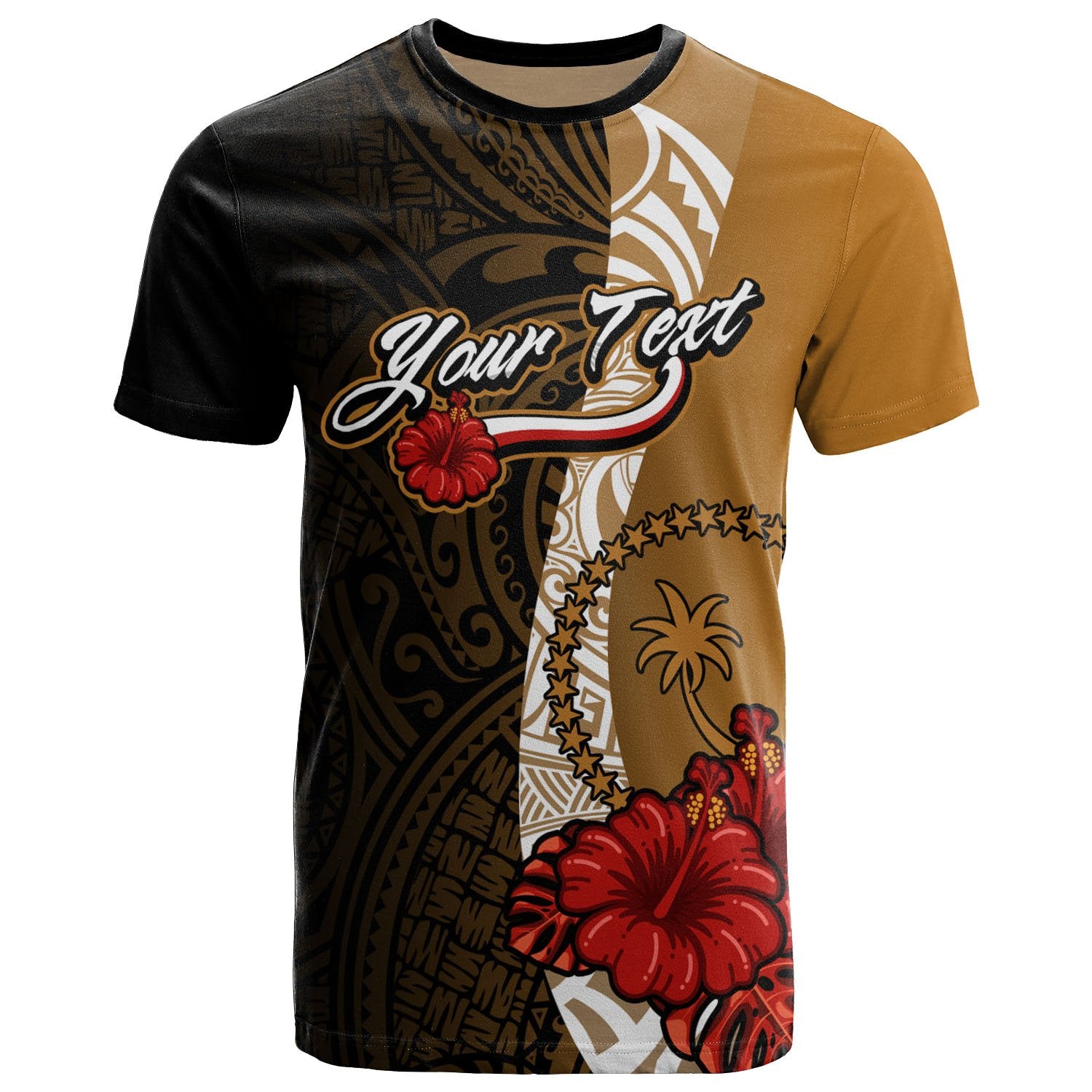 Chuuk Micronesia Custom T Shirt Coat of Arms With Hibiscus Gold Unisex Art - Polynesian Pride