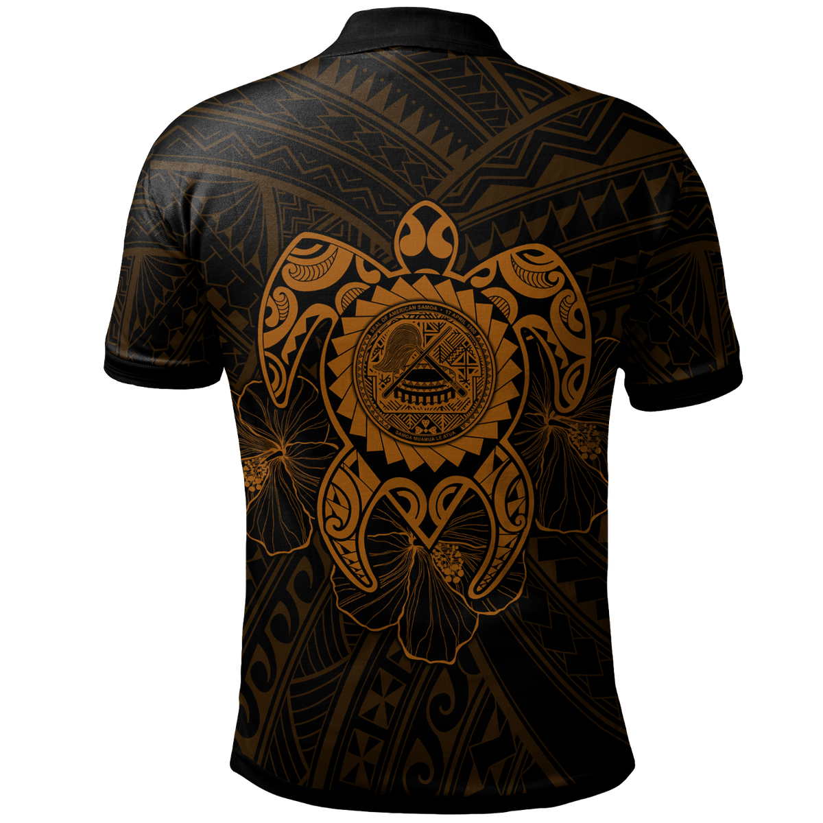 American Samoa Polynesian Custom Polo Shirt Vintage Polynesian Turtle (Golden) - Polynesian Pride
