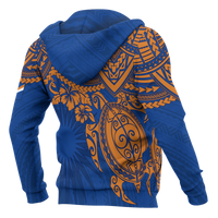 Marshall Islands Polynesian Zip up Hoodie Blue Turtle - Polynesian Pride